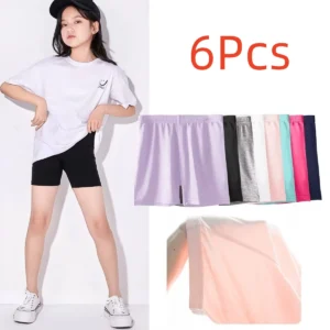 6Pcs Summer Solid Color Girls' Beach Shorts