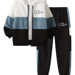 2 Pack Boys Hooded Zip Jacket Outfit Long Sleeve Pants