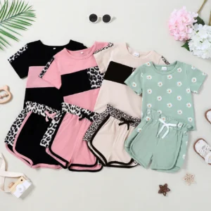 Girl Short Sleeve T-shirt Tops Printed Shorts Set